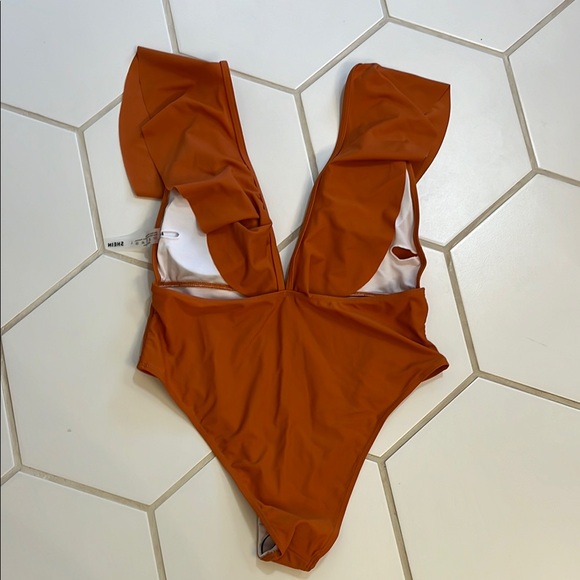 Rust Orange Ruffle Swimsuitt - Picture 2 of 2
